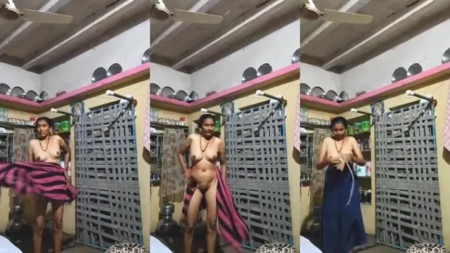 Desi Aunty's Wet Nude Body and Big Boobs Wrapped in a Saree