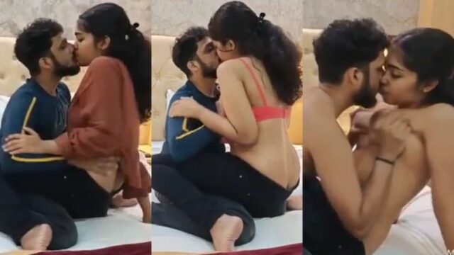 Horny Desi Girlfriend in Red Bra Kissing Boyfriend Sex MMS